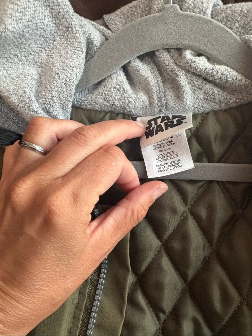 Star Wars Quilted Olive Green Jacket with Gray Hood Lining